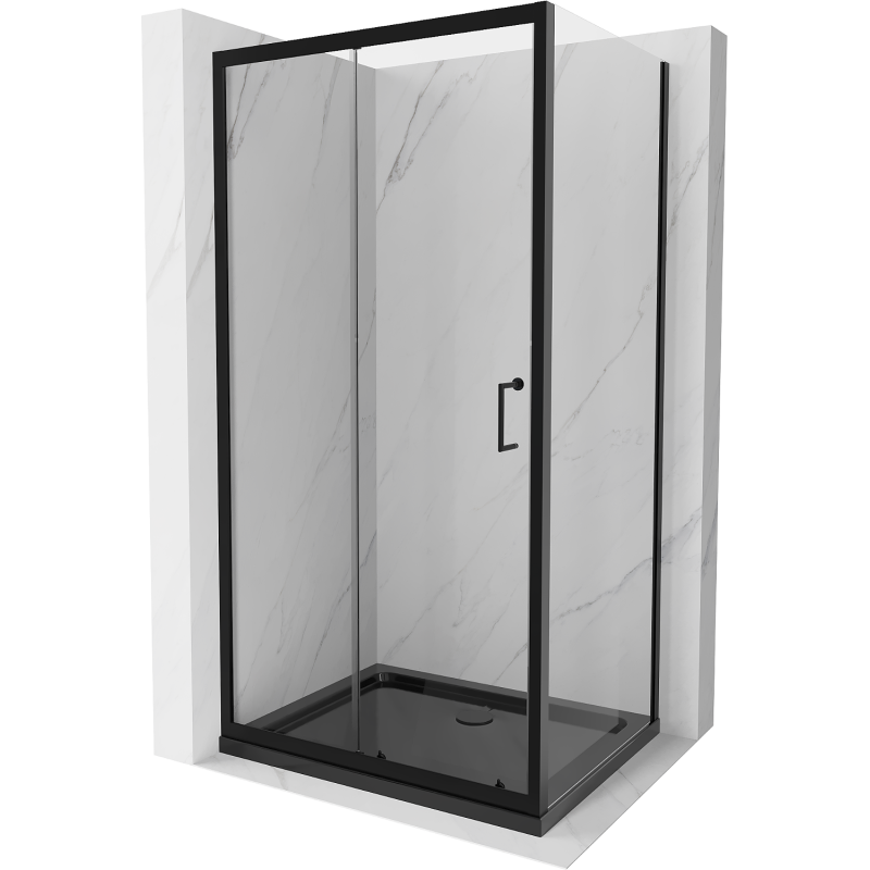 Mexen Apia kabina prysznicowa rozsuwana 100 x 90 cm, transparent, czarna + brodzik Flat, czarny - 840-100-090-70-00-4070B