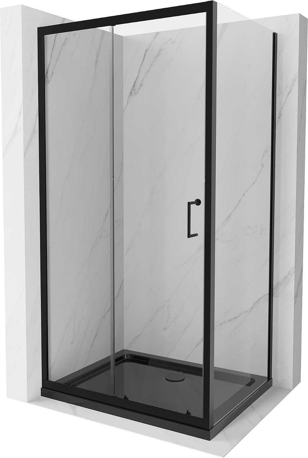 Mexen Apia kabina prysznicowa rozsuwana 100 x 90 cm, transparent, czarna + brodzik Flat, czarny - 840-100-090-70-00-4070B