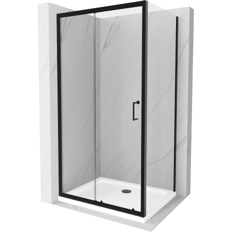 Mexen Apia kabina prysznicowa rozsuwana 140 x 90 cm, transparent, czarna + brodzik Flat, biały- 840-140-090-70-00-4010B