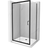 Mexen Apia kabina prysznicowa rozsuwana 140 x 80 cm, transparent, czarna + brodzik Flat, biały- 840-140-080-70-00-4010B