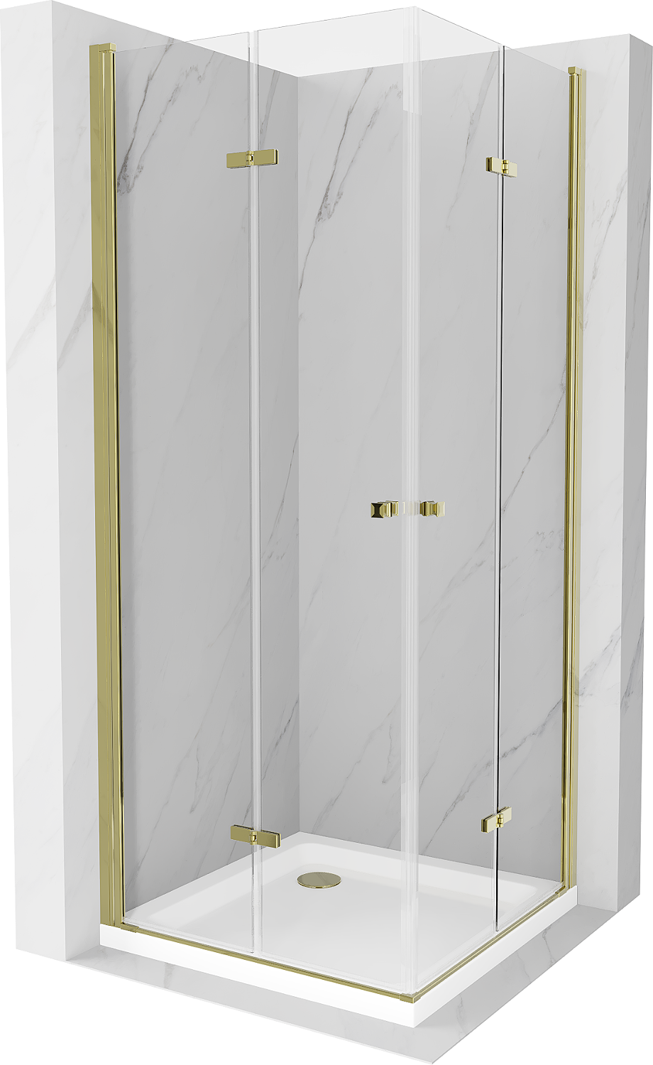 Mexen Lima Duo kabina prysznicowa składana 70 x 70 cm, transparent, złota + brodzik Flat - 856-070-070-50-02-4010G