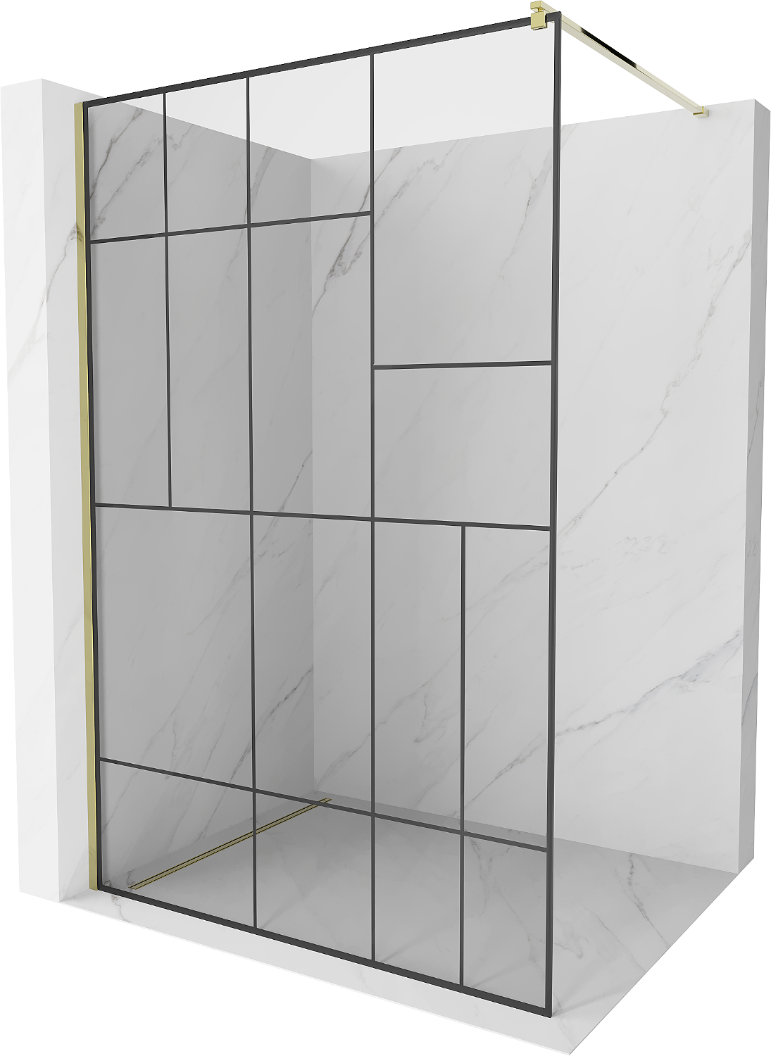 Mexen Kioto ścianka prysznicowa Walk-in 90 x 200 cm, czarny wzór 8 mm, złota - 800-090-101-50-78