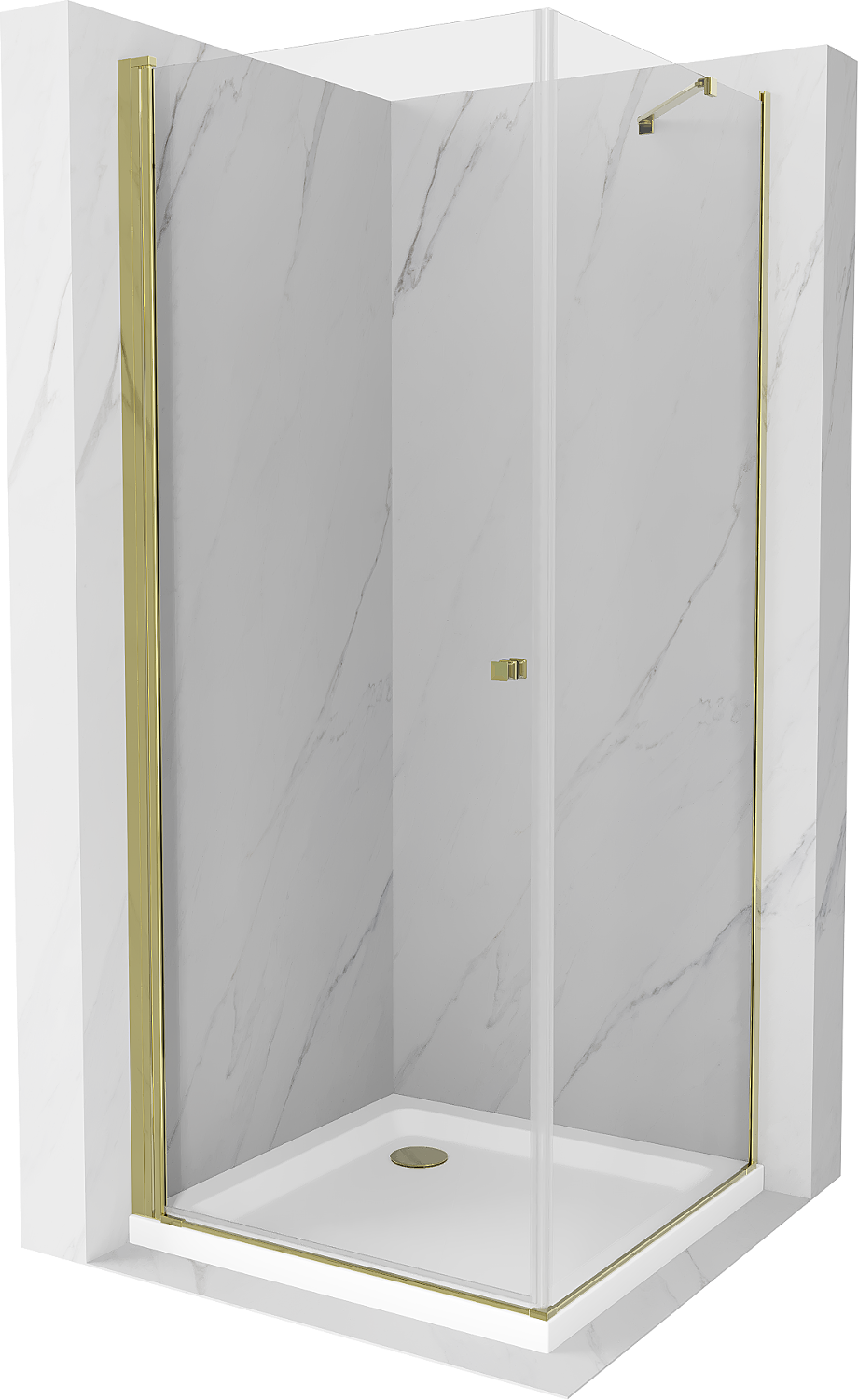 Mexen Pretoria kabina prysznicowa uchylna 70 x 70 cm, transparent, złota + brodzik Flat - 852-070-070-50-00-4010