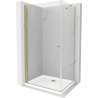 Mexen Pretoria kabina prysznicowa uchylna 70 x 80 cm, transparent, złota + brodzik Flat - 852-070-080-50-00-4010