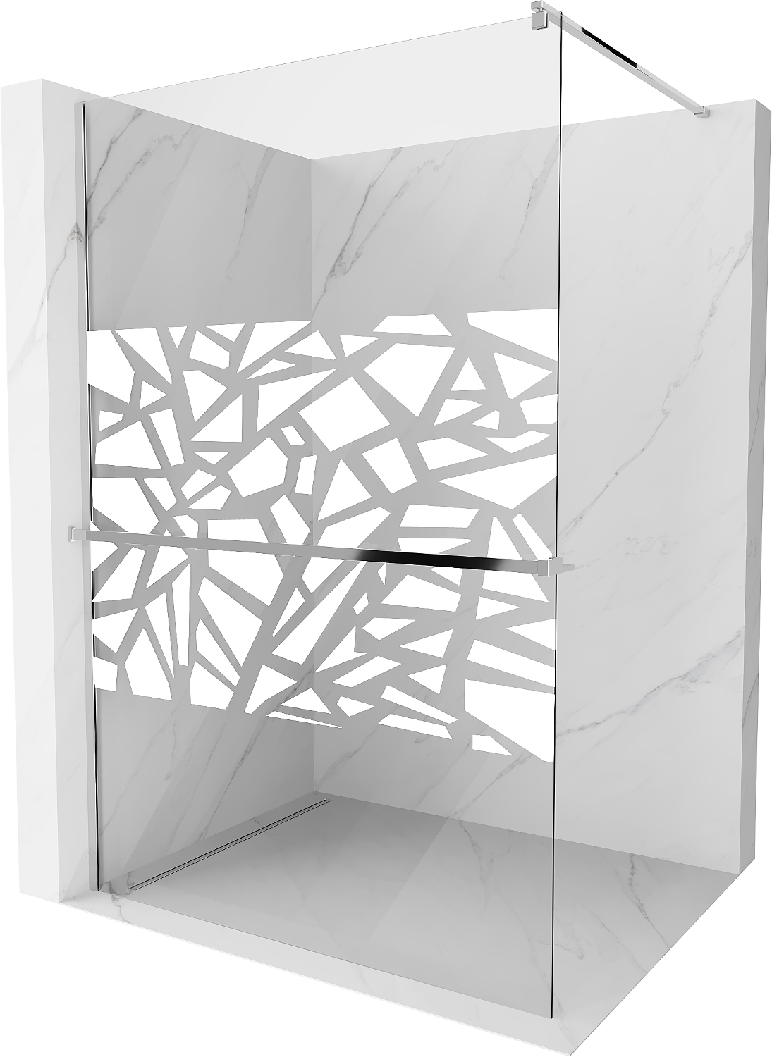 Mexen Kioto+ ścianka prysznicowa z półką Walk-in 80 x 200 cm, biały wzór, chrom - 800-080-121-01-85