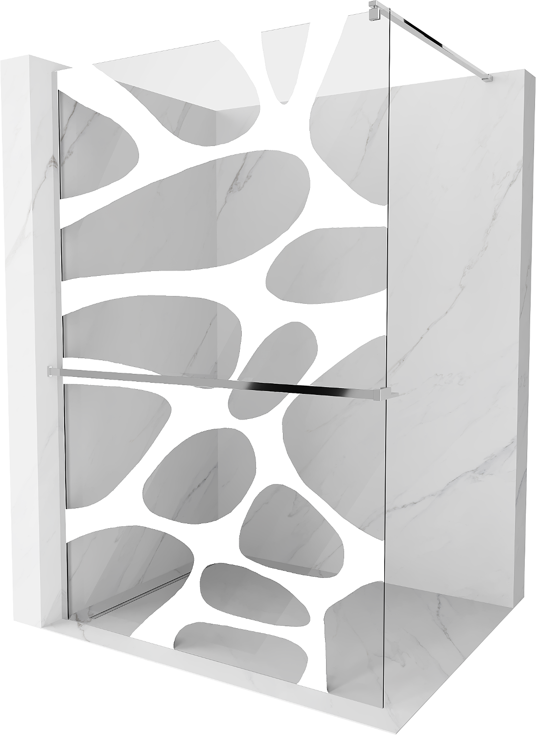 Mexen Kioto+ ścianka prysznicowa z półką Walk-in 70 x 200 cm, biały wzór, chrom - 800-070-121-01-97