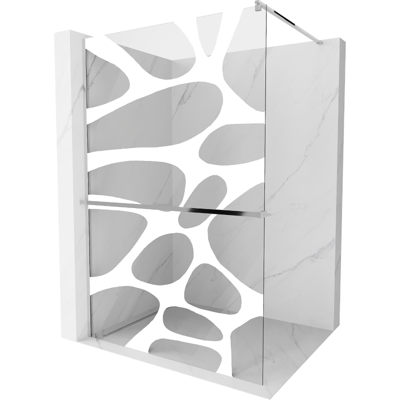 Mexen Kioto+ ścianka prysznicowa z półką Walk-in 80 x 200 cm, biały wzór, chrom - 800-080-121-01-97
