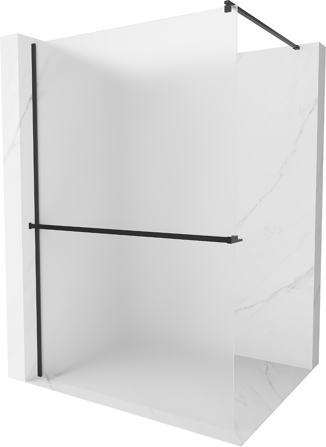 Mexen Kioto+ ścianka prysznicowa z półką Walk-in 110 x 200 cm, szron, czarna - 800-110-121-70-30
