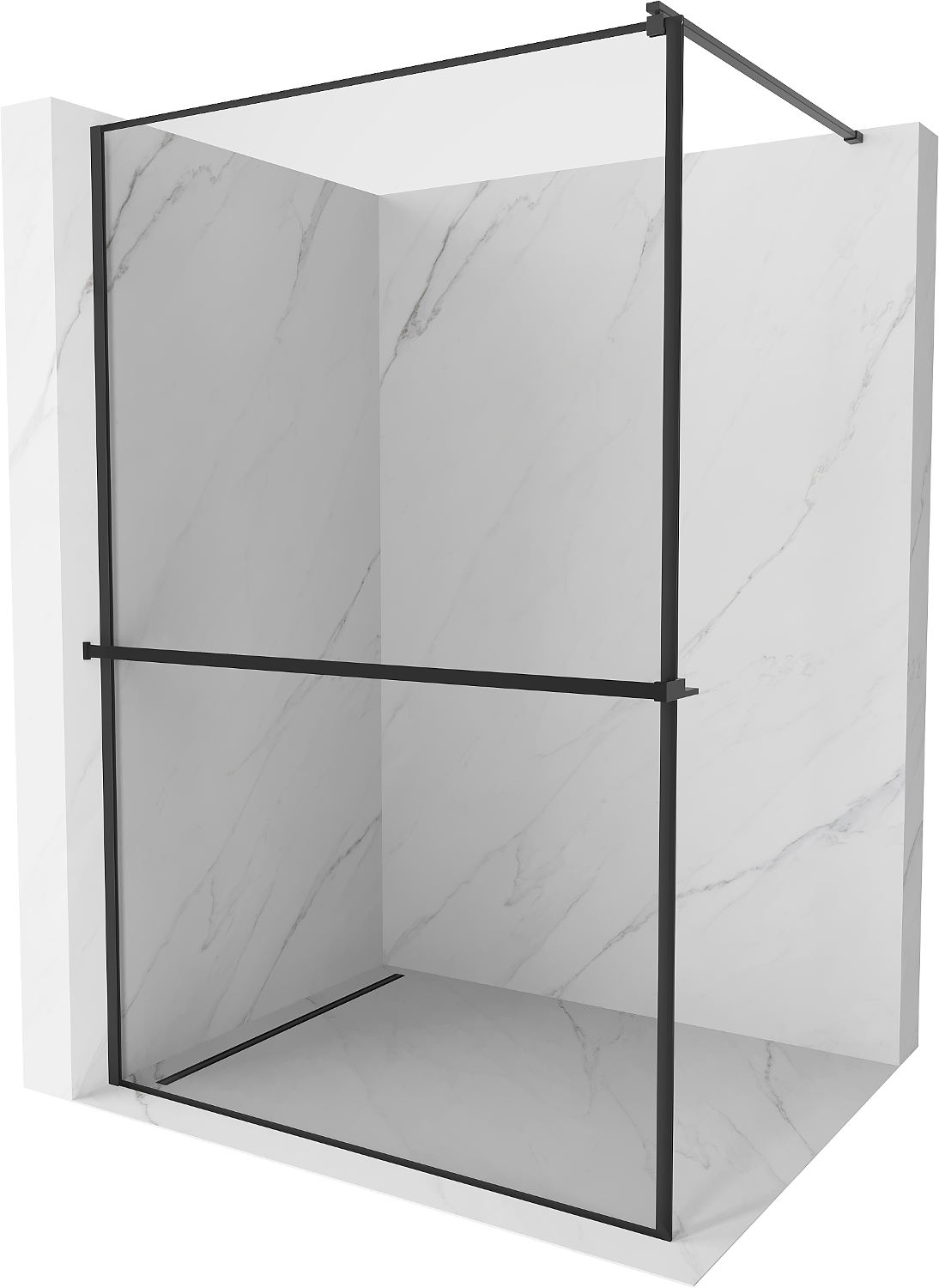 Mexen Kioto+ ścianka prysznicowa z półką Walk-in 110 x 200 cm, czarny wzór, czarna - 800-110-121-70-70