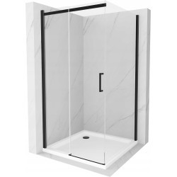Mexen Omega kabina prysznicowa rozsuwana 100 x 100 cm, transparent, czarna + brodzik Flat, biały - 825-100-100-70-00-4010B