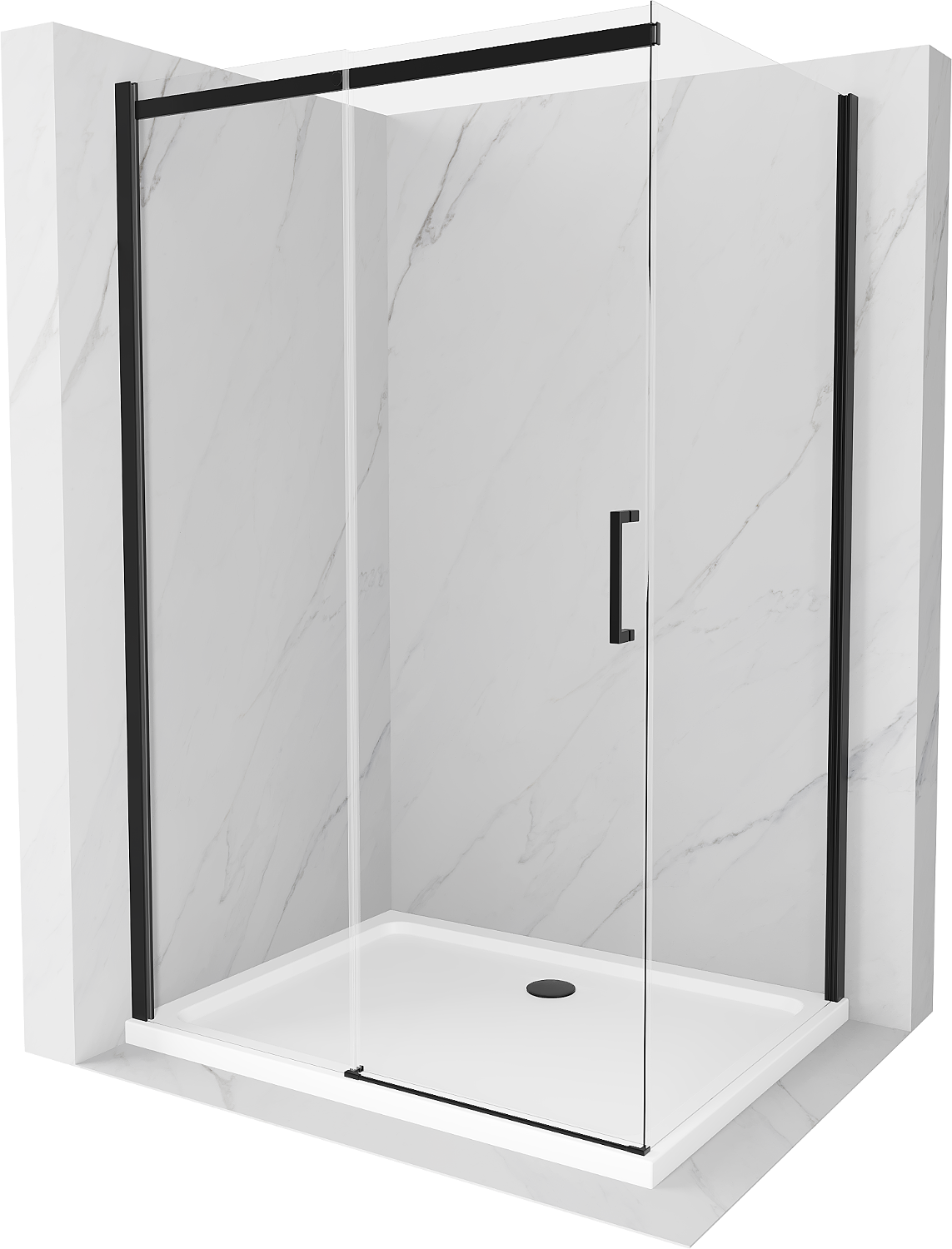 Mexen Omega kabina prysznicowa rozsuwana 140 x 90 cm, transparent, czarna + brodzik Flat, biały - 825-140-090-70-00-4010B