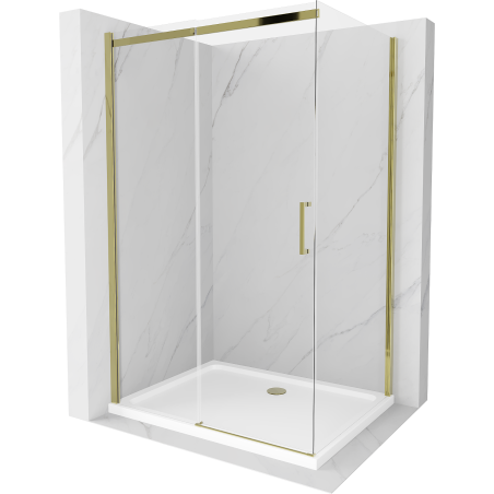 Mexen Omega kabina prysznicowa rozsuwana 100 x 70 cm, transparent, złota + brodzik Flat - 825-100-070-50-00-4010