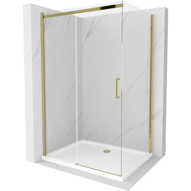 Mexen Omega kabina prysznicowa rozsuwana 100 x 80 cm, transparent, złota + brodzik Flat - 825-100-080-50-00-4010