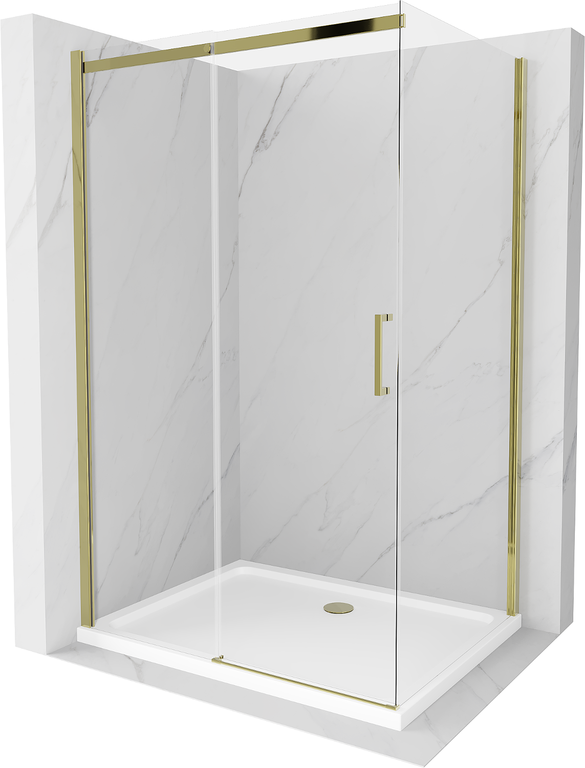 Mexen Omega kabina prysznicowa rozsuwana 110 x 70 cm, transparent, złota + brodzik Flat - 825-110-070-50-00-4010