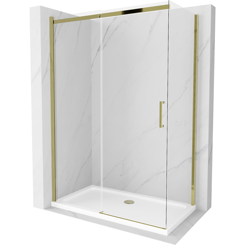 Mexen Omega kabina prysznicowa rozsuwana 140 x 80 cm, transparent, złota + brodzik Flat - 825-140-080-50-00-4010