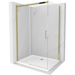 Mexen Omega kabina prysznicowa rozsuwana 140 x 90 cm, transparent, złota + brodzik Flat - 825-140-090-50-00-4010