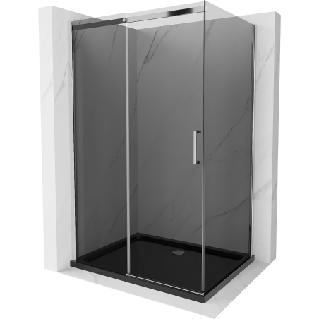 Mexen Omega kabina prysznicowa rozsuwana 100 x 80 cm, grafit, chrom + brodzik Flat, czarny - 825-100-080-01-40-4070
