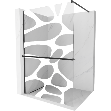 Mexen Kioto+ ścianka prysznicowa z półką Walk-in 80 x 200 cm, biały wzór, czarna - 800-080-121-70-97