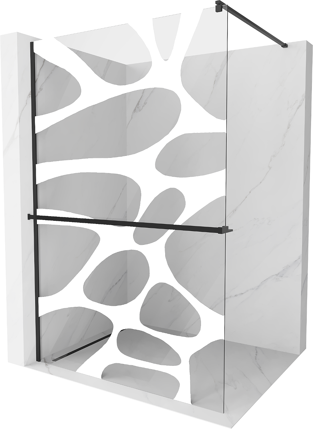 Mexen Kioto+ ścianka prysznicowa z półką Walk-in 80 x 200 cm, biały wzór, czarna - 800-080-121-70-97