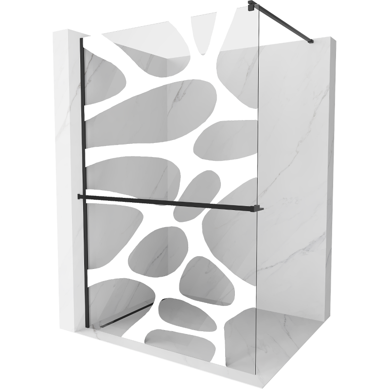 Mexen Kioto+ ścianka prysznicowa z półką Walk-in 90 x 200 cm, biały wzór, czarna - 800-090-121-70-97