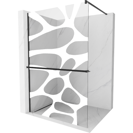 Mexen Kioto+ ścianka prysznicowa z półką Walk-in 110 x 200 cm, biały wzór, czarna - 800-110-121-70-97
