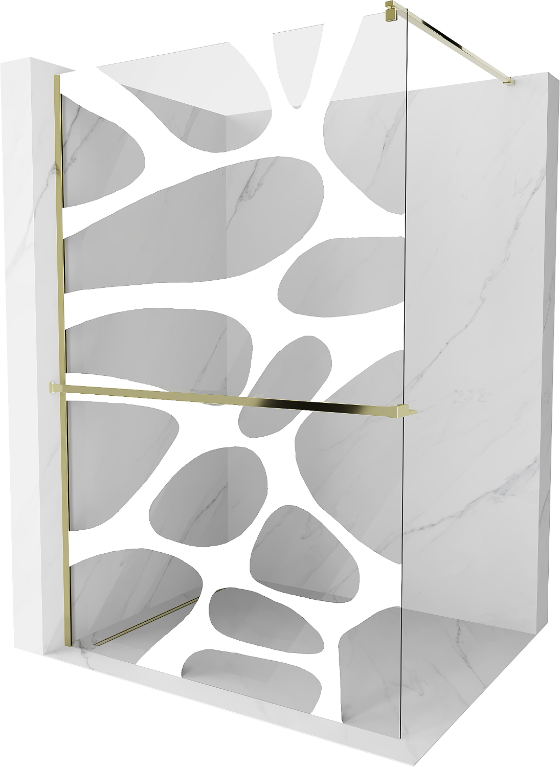 Mexen Kioto+ ścianka prysznicowa z półką Walk-in 80 x 200 cm, biały wzór, złota - 800-080-121-50-97