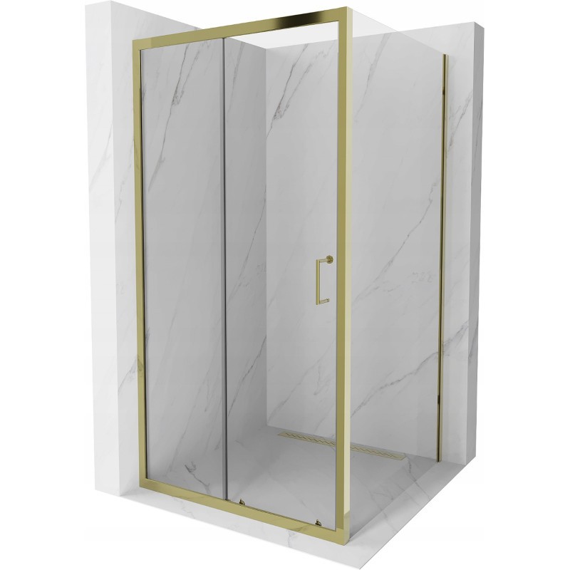 Mexen Apia kabina prysznicowa rozsuwana 100 x 100 cm, transparent, złota - 840-100-100-50-00
