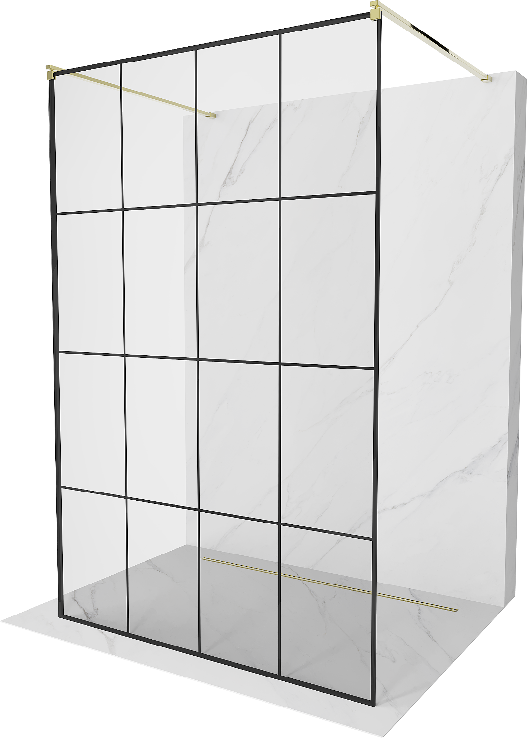 Mexen Kioto ścianka prysznicowa wolnostojąca 130 x 200 cm, czarny wzór 8 mm, złota - 800-130-002-50-77
