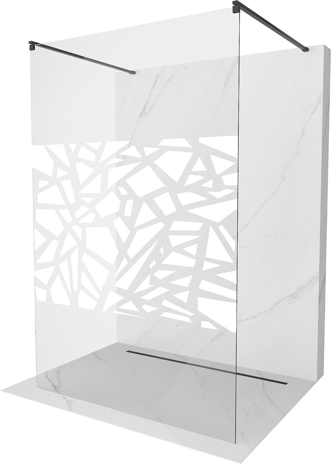 Mexen Kioto ścianka prysznicowa wolnostojąca 110 x 200 cm, biały wzór 8 mm, czarna - 800-110-002-70-85
