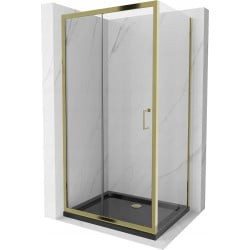 Mexen Apia kabina prysznicowa rozsuwana 120 x 90 cm, transparent, złota + brodzik Flat, czarny - 840-120-090-50-00-4070G