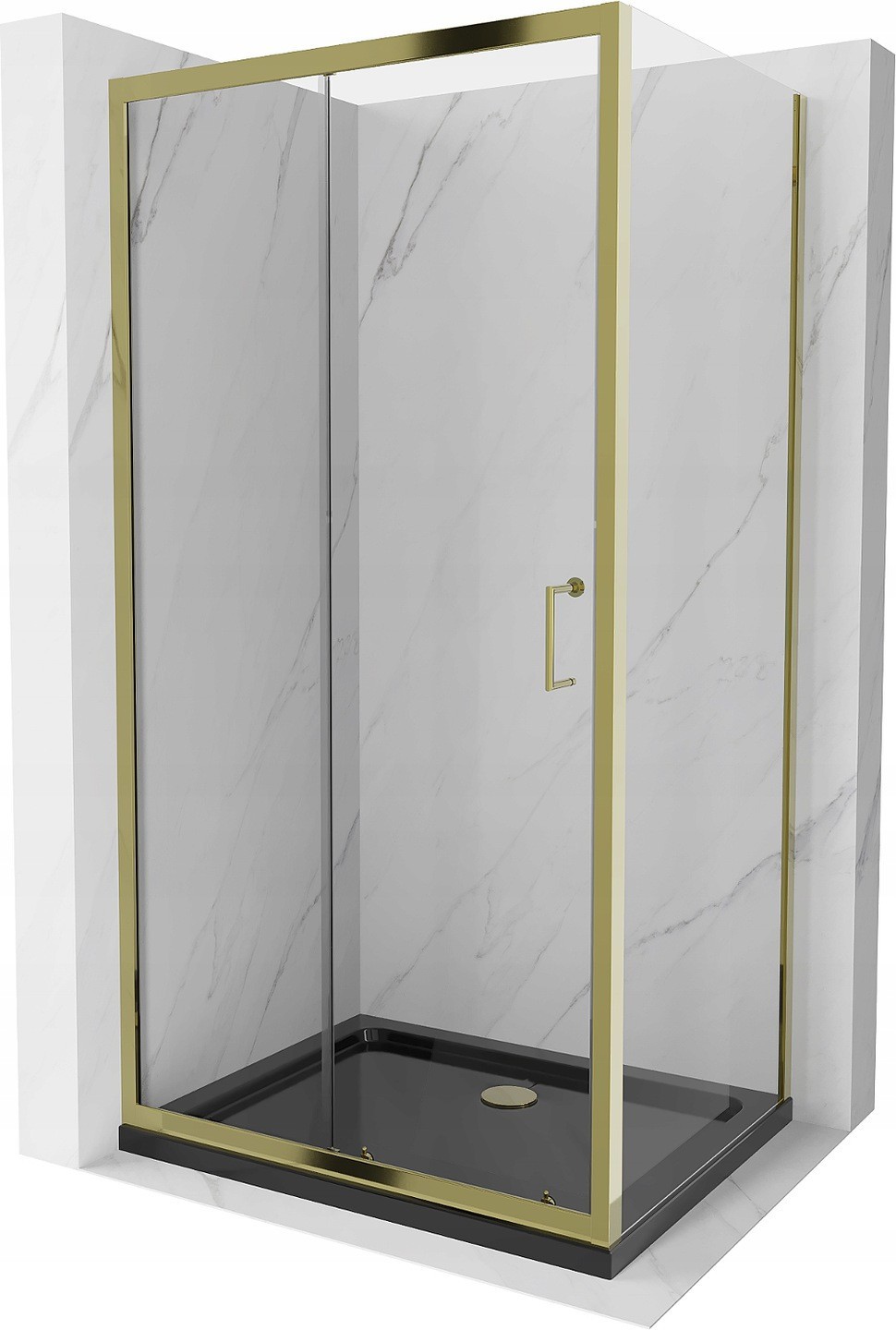Mexen Apia kabina prysznicowa rozsuwana 130 x 100 cm, transparent, złota + brodzik Flat, czarny - 840-130-100-50-00-4070G