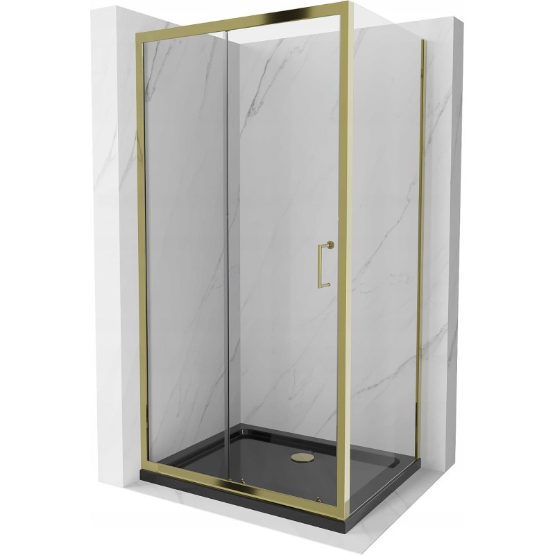 Mexen Apia kabina prysznicowa rozsuwana 140 x 70 cm, transparent, złota + brodzik Flat, czarny - 840-140-070-50-00-4070G