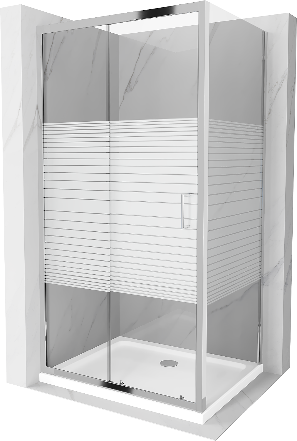 Mexen Apia kabina prysznicowa rozsuwana 100 x 90 cm, pasy, chrom + brodzik Flat - 840-100-090-01-20-4010