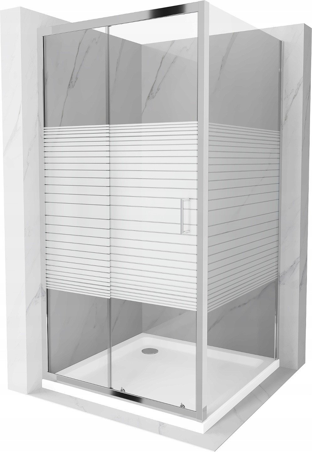 Mexen Apia kabina prysznicowa rozsuwana 100 x 100 cm, pasy, chrom + brodzik Flat - 840-100-100-01-20-4010