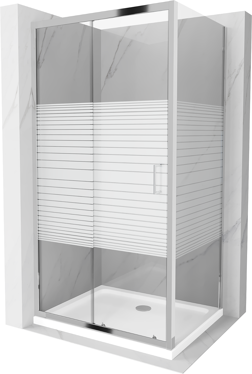 Mexen Apia kabina prysznicowa rozsuwana 110 x 80 cm, pasy, chrom + brodzik Flat - 840-110-080-01-20-4010