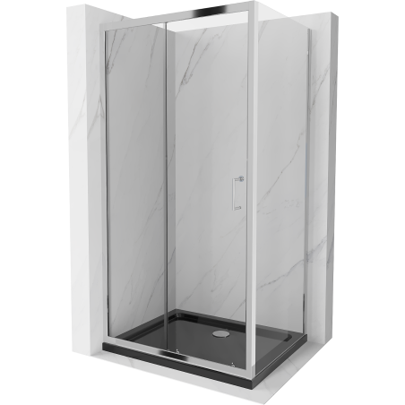 Mexen Apia kabina prysznicowa rozsuwana 90 x 100 cm, transparent, chrom + brodzik Flat, czarny - 840-090-100-01-00-4070