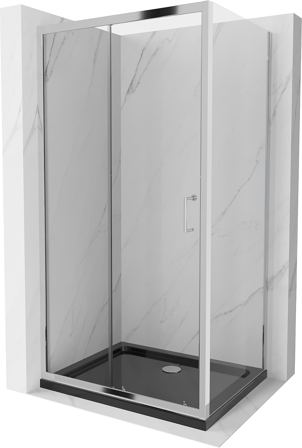 Mexen Apia kabina prysznicowa rozsuwana 110 x 70 cm, transparent, chrom + brodzik Flat, czarny - 840-110-070-01-00-4070