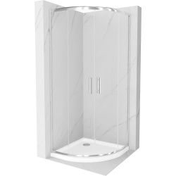 Mexen Rio kabina prysznicowa półokrągła 80 x 80 cm, transparent, chrom + brodzik Flat, biały - 863-080-080-01-00-4110
