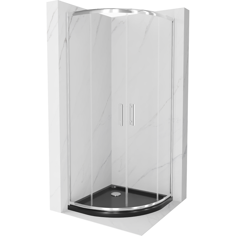 Mexen Rio kabina prysznicowa półokrągła 90 x 90 cm, transparent, chrom + brodzik Flat, czarny - 863-090-090-01-00-4170