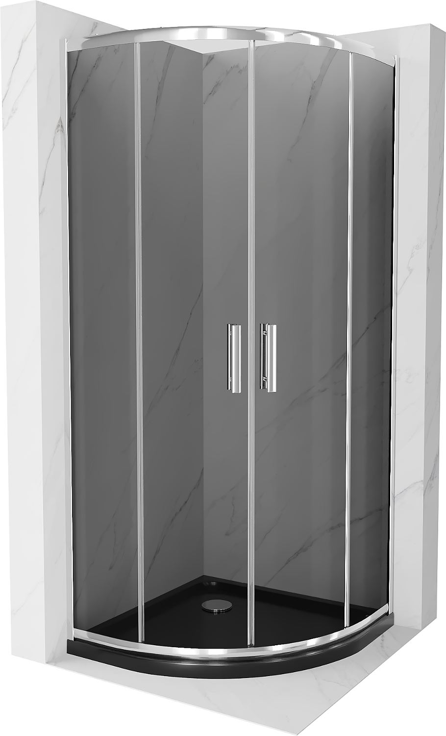 Mexen Rio kabina prysznicowa półokrągła 80 x 80 cm, grafit, chrom + brodzik Flat, czarny - 863-080-080-01-40-4170