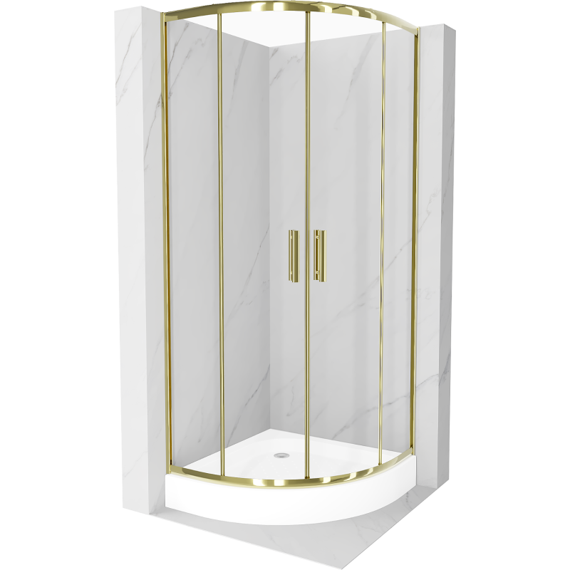 Mexen Rio kabina prysznicowa półokrągła 90 x 90 cm, transparent, złota + brodzik Rio, biały - 863-090-090-50-00-4710