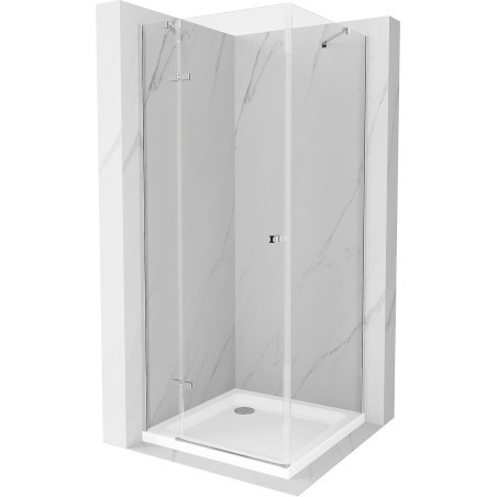 Mexen Roma kabina prysznicowa uchylna 80 x 80 cm, transparent, chrom + brodzik Flat - 854-080-080-01-00-4010
