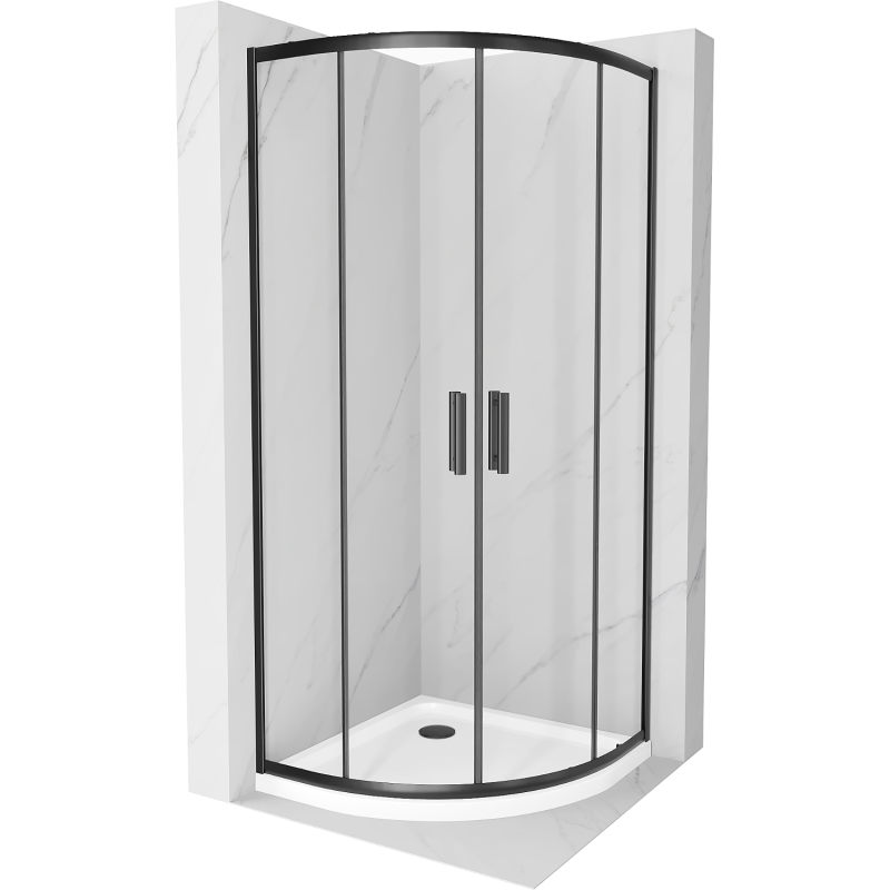 Mexen Rio kabina prysznicowa półokrągła 90 x 90 cm, transparent, czarna + brodzik Flat, biały - 863-090-090-70-00-4110B