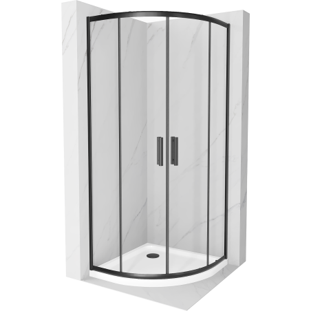 Mexen Rio kabina prysznicowa półokrągła 90 x 90 cm, transparent, czarna + brodzik Flat, biały - 863-090-090-70-00-4110B