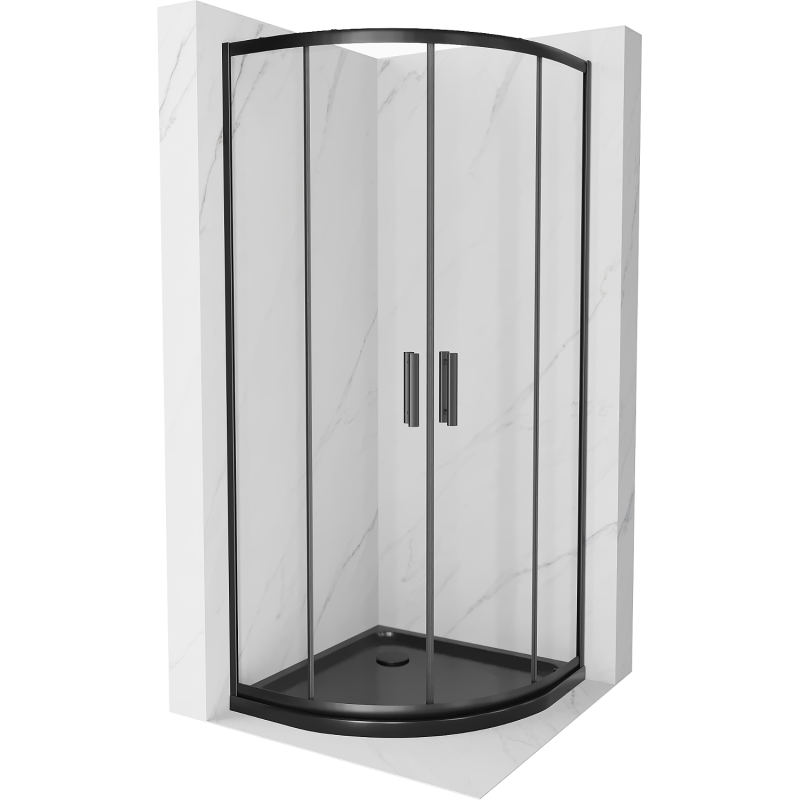 Mexen Rio kabina prysznicowa półokrągła 80 x 80 cm, transparent, czarna + brodzik Flat, czarny - 863-080-080-70-00-4170B