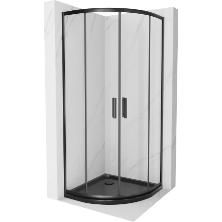 Mexen Rio kabina prysznicowa półokrągła 90 x 90 cm, transparent, czarna + brodzik Flat, czarny - 863-090-090-70-00-4170B