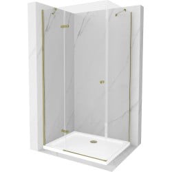 Mexen Roma kabina prysznicowa uchylna 70 x 80 cm, transparent, złota + brodzik Flat - 854-070-080-50-00-4010