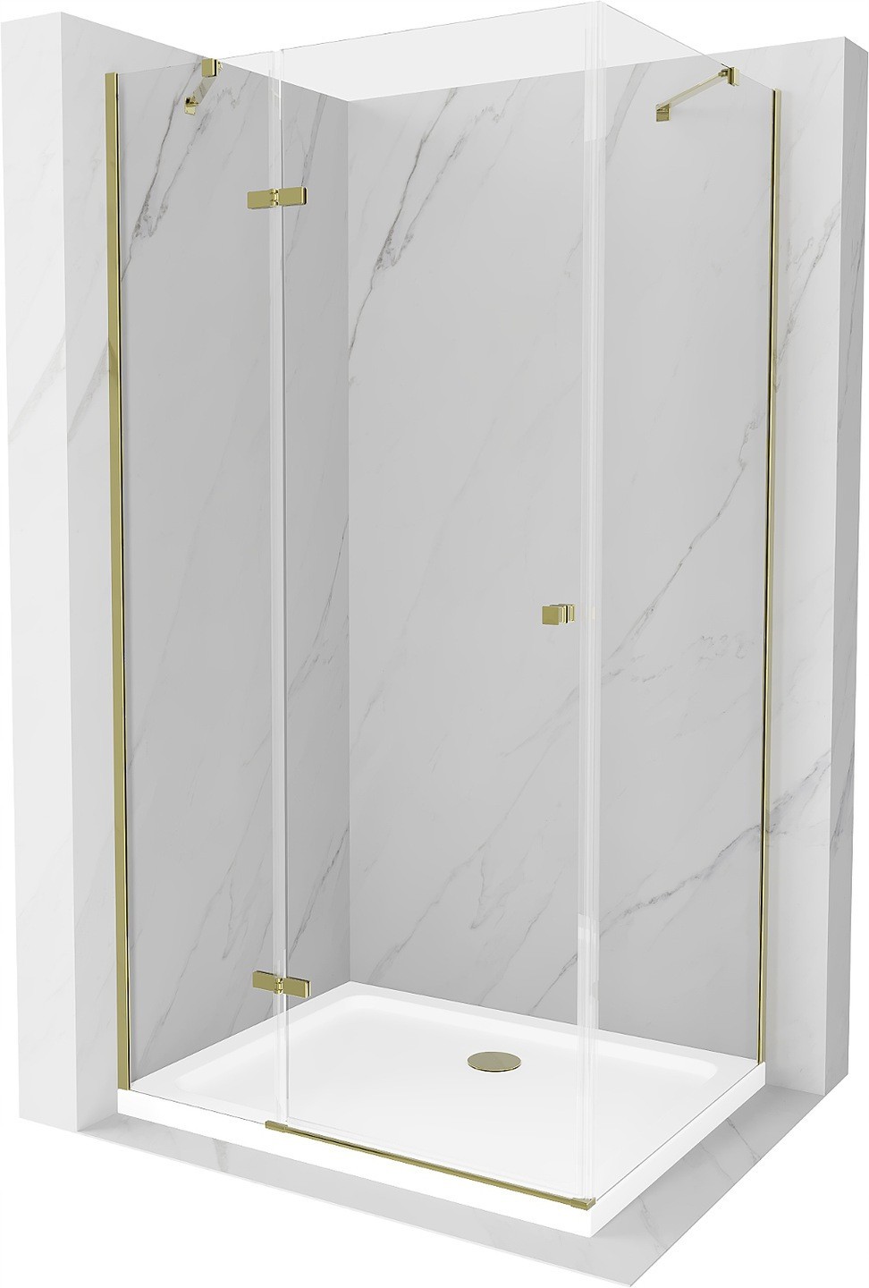 Mexen Roma kabina prysznicowa uchylna 80 x 90 cm, transparent, złota + brodzik Flat - 854-080-090-50-00-4010