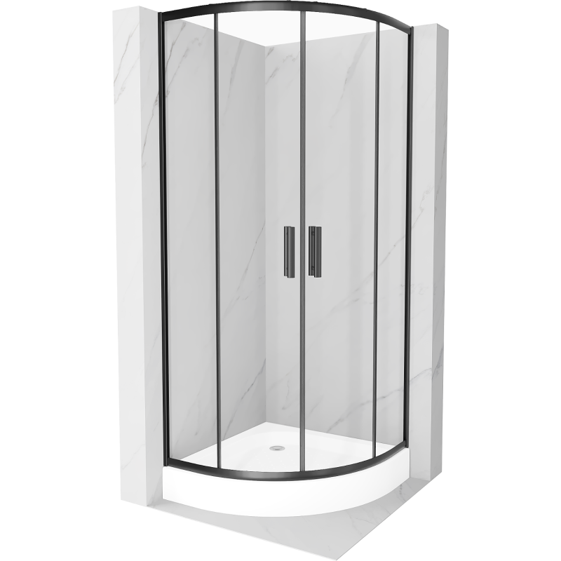 Mexen Rio kabina prysznicowa półokrągła 90 x 90 cm, transparent, czarna + brodzik Rio, biały - 863-090-090-70-00-4710