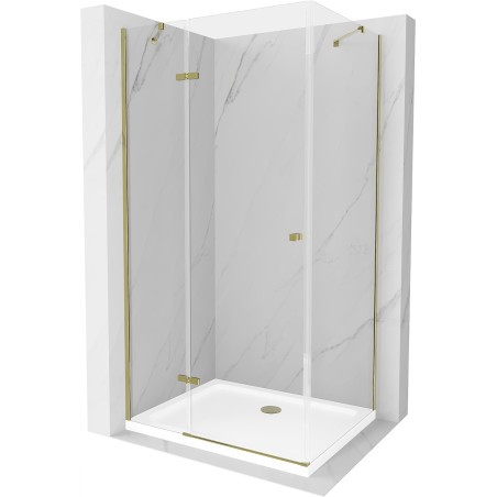 Mexen Roma kabina prysznicowa uchylna 100 x 70 cm, transparent, złota + brodzik Flat - 854-100-070-50-00-4010